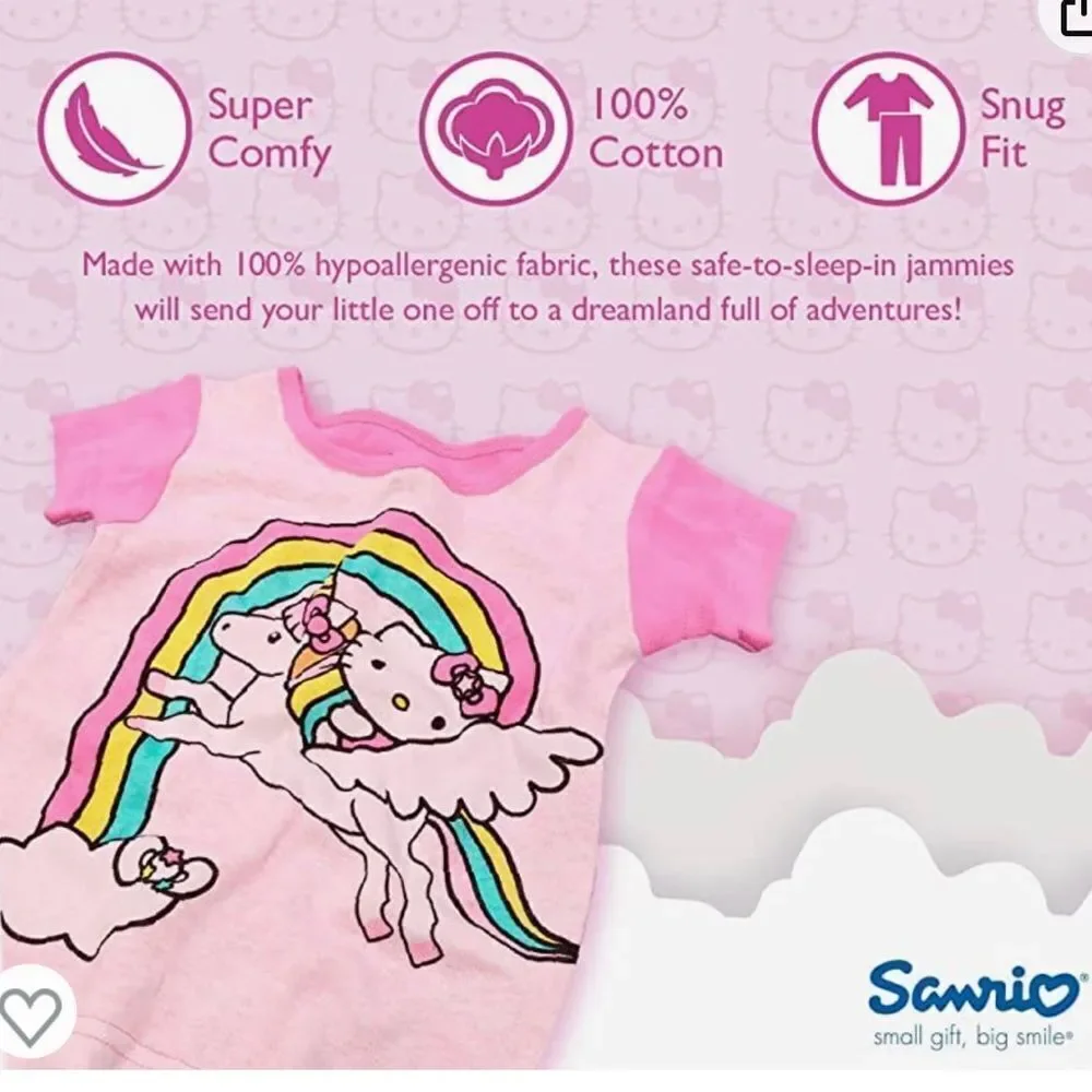 Sanrio Hello Kitty 2 pc pajama set cute with unicorn and kitty 100% cotton‎ 12m